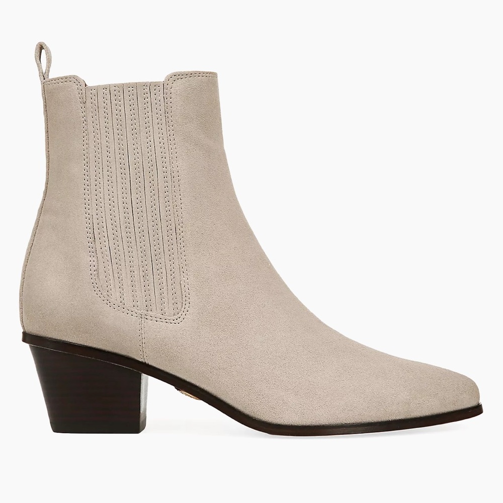 Veronica Beard Alina 50MM Suede Booties color: Ecru